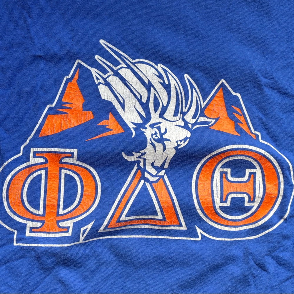 Blue Long-Sleeve Graphic Men’s Shirt with Orange Accents Phi Delt 17 - Picture 3 of 5